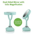 thumbnail image 2 of Ovente 6" Lighted Tabletop Mirror, 1X & 5X Magnifier, Adjustable Spinning Double Sided Round LED, Built-in Wireless Speaker and MP3 Audio, Rechargeable, USB Operated, Blue MRT06BL1X5X, 2 of 11