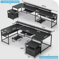 thumbnail image 3 of Reversible L Shaped Home Office Desk with File Drawer & Power Outlet, 101.5" Computer Two Person Desk with Monitor Shelf, Keyboard Tray, U Shaped Desk, Black, 3 of 8