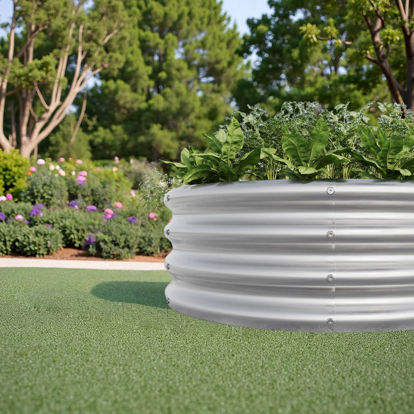 AsterOutdoor Tall Round Raised Garden Bed Planter Box Galvanized Metal 11.4 in Height / 110 Gallon Capacity, 2 pcs