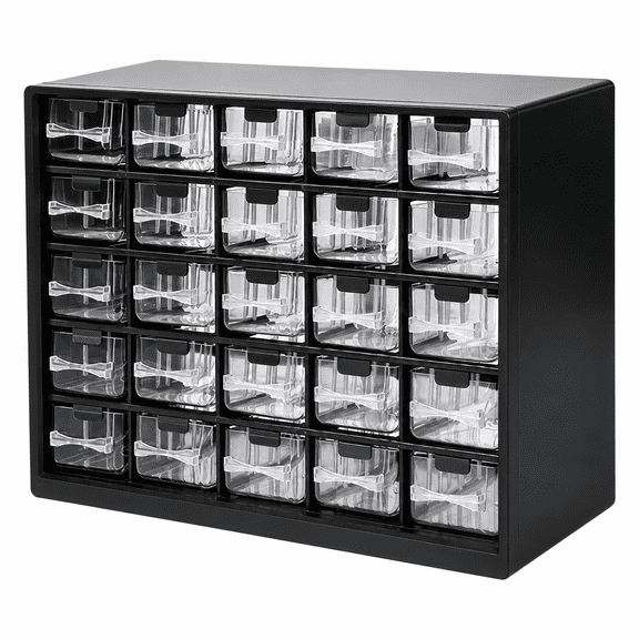DVWY 25 Drawer Plastic Storage Cabinet with Clear Drawers, Small Parts Organizer for Garage, Hardware and Crafts