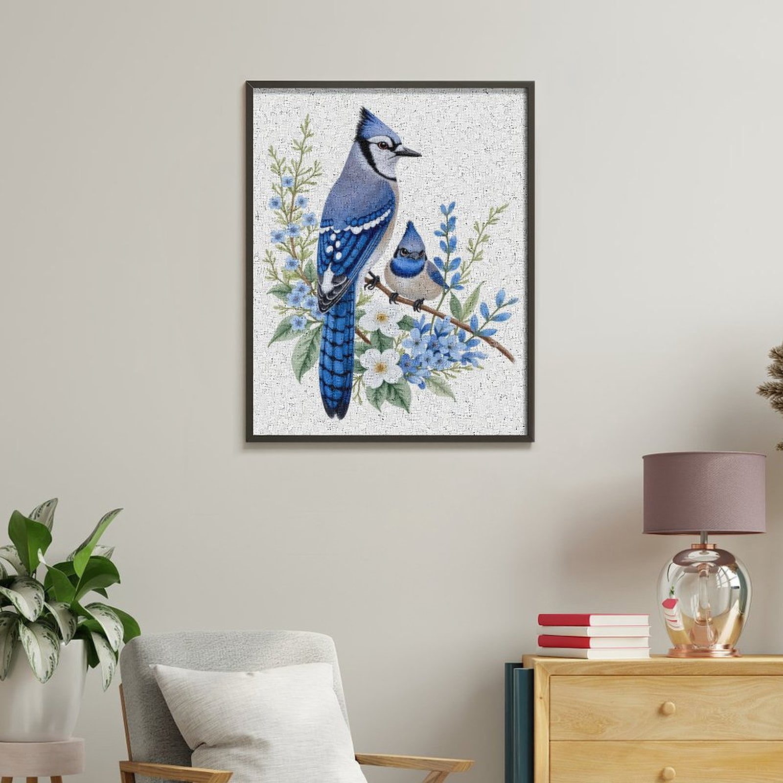 Paint by Numbers Kit for Adults, Blue Jay Floral Pair Artwork Paint by Numbers, Easy Paint by Numbers Kit for Adults Beginner, DIY Adult Paint by Number Kits on Canvas, Home Decor