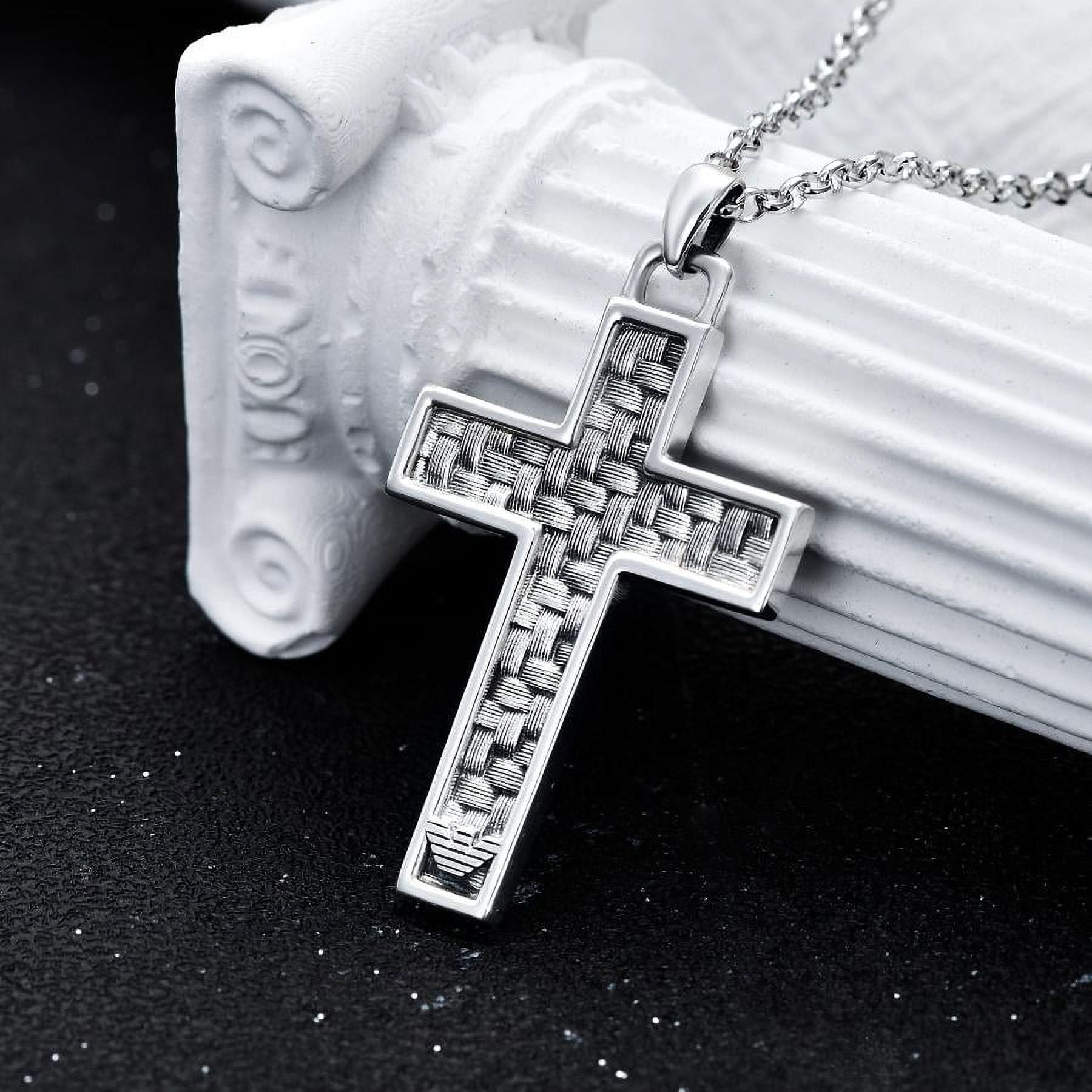 SISGEM Gift for Men, Cross Neckalce 925 Sterling Silver Cross Pendant with 22''+2'' Chain Faith Jewelry Jesus Gifts for Men Father Uncle Sons Christians