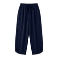 thumbnail image 6 of ZHYou No Boundarie Women's Drawstring Waist Cropped Linen Blend Pants with Pockets Loose Fit Asymmetric Hem Casual Summer Trousers for Daily Wear Navy Size S, 6 of 6