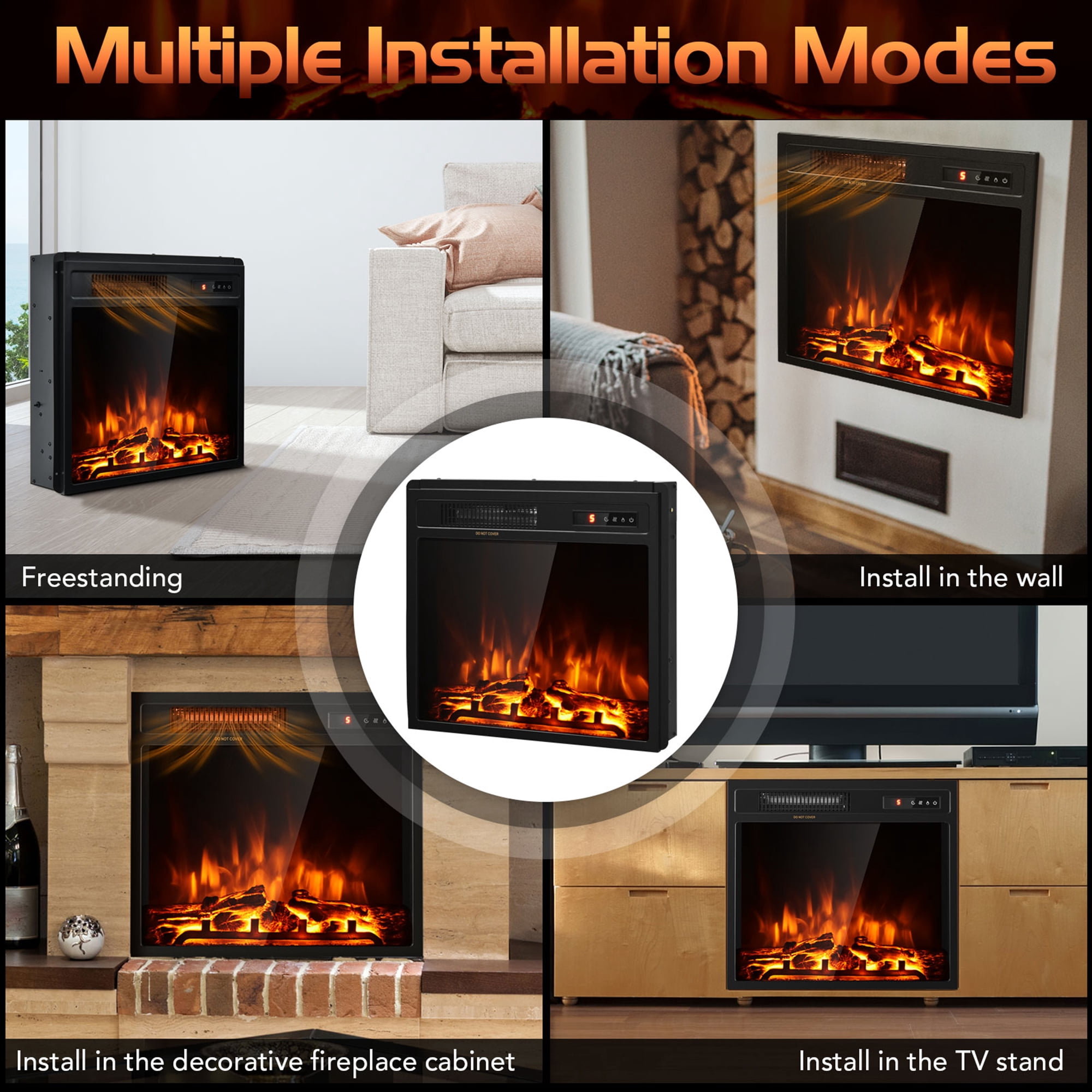 Gymax 18 inch Insert Freestanding Electric Fireplace and Recessed 1500W Stove Heater