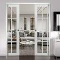 thumbnail image 3 of Sliding French Double Pocket Doors 12 lites | Felicia 3355 White Matte with Clear Glass | Kit Trims Rail Hardware | Solid Wood Interior Bedroom Sturdy Doors -60" x 84" (2* 30x84), 3 of 6