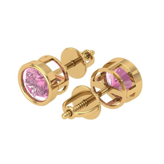 1Ct Brilliant Round Cut Solitaire Studs Pink Diamond 14K Yellow Solid Solid Gold Everyday Dainty Earrings Screw Back