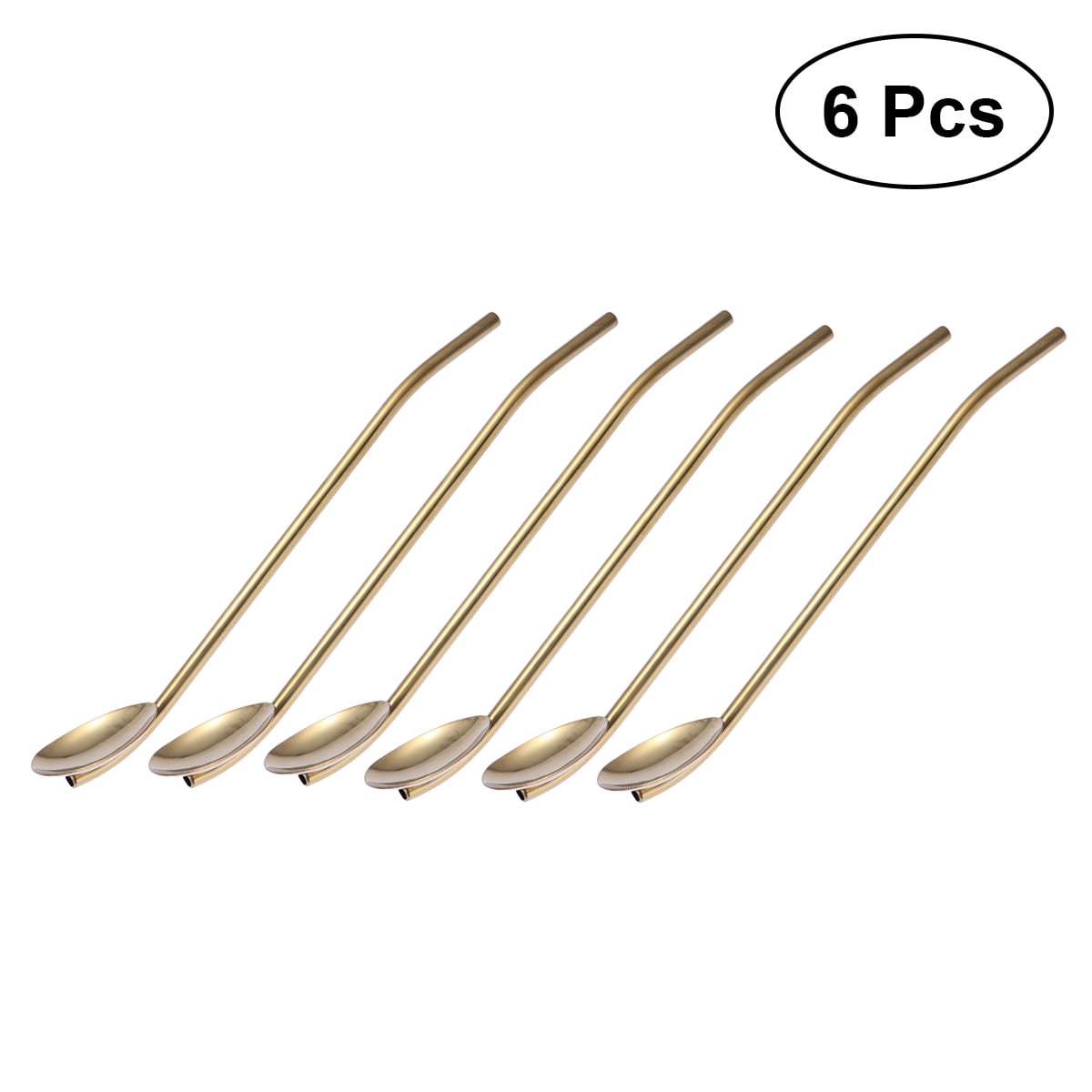 6pcs Stainless Steel Oval Shape Metal Drinking Spoon Straw Straws For Cocktail 