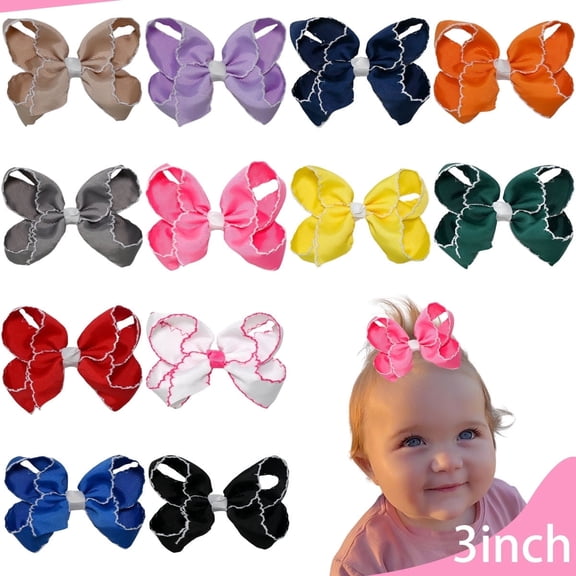 12 Pack JoyBowie 3 Inch Bow Hair Clips for Toddlers Girls, Satin Ribbon Hair Bows for Kids Daily Use Party Hairstyles