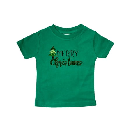

Inktastic Merry Christmas Green Quilt Pattern Tree Gift Baby Boy or Baby Girl T-Shirt