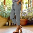 thumbnail image 2 of 2026 Spring Fashion Women's Capri Linen Pants - Summer Casual Loose Drawstring Trousers with Button Accent & Pockets, 2 of 6