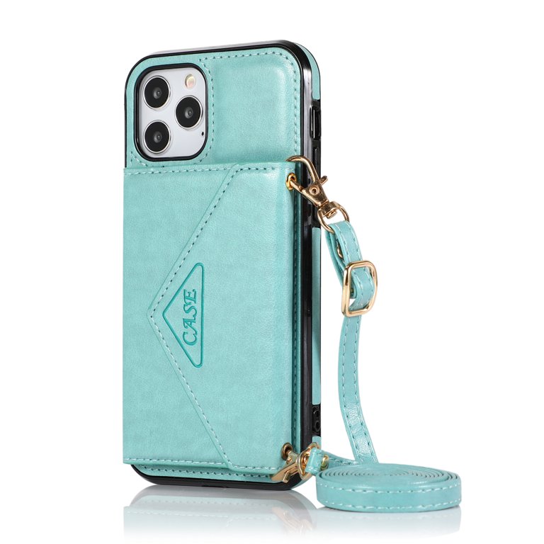 For Apple iPhone 14 Plus Pro Max Leather Credit Card Slot Strap