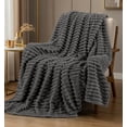 thumbnail image 7 of Utopia Bedding Grey Striped Fleece Blanket Queen Size  Fluffy, Warm & Lightweight Ribbed Throw for Bed, Sofa & Chair - Soft Cozy Blanket for Home Decor & Gifting (90x90 Inches), 7 of 7