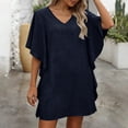 thumbnail image 6 of Womens Linen Coverups Dress Batwing Sleeve Beach Vacation Dress Summer Casual Going Out Dress Navy, XL, 6 of 6