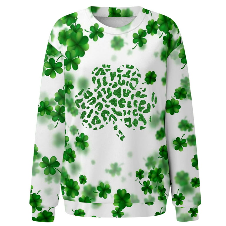 Womens St. Patrick's Day Crew Neck Sweatshirts Gnome Printed Long Sleeve  Pullover Trendy T-Shirt Hoodie Tops 