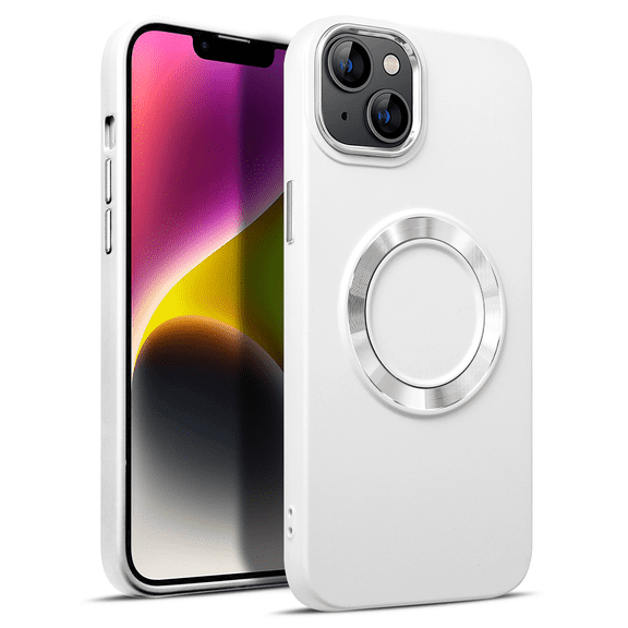 Compatible with iPhone 14 Plus Magnetic Case, Liquid Silicone Slim Plating Compatible with MagSafe Magnetic Rubber Shockproof Anti-Scratch Wireless Charging Cover, White