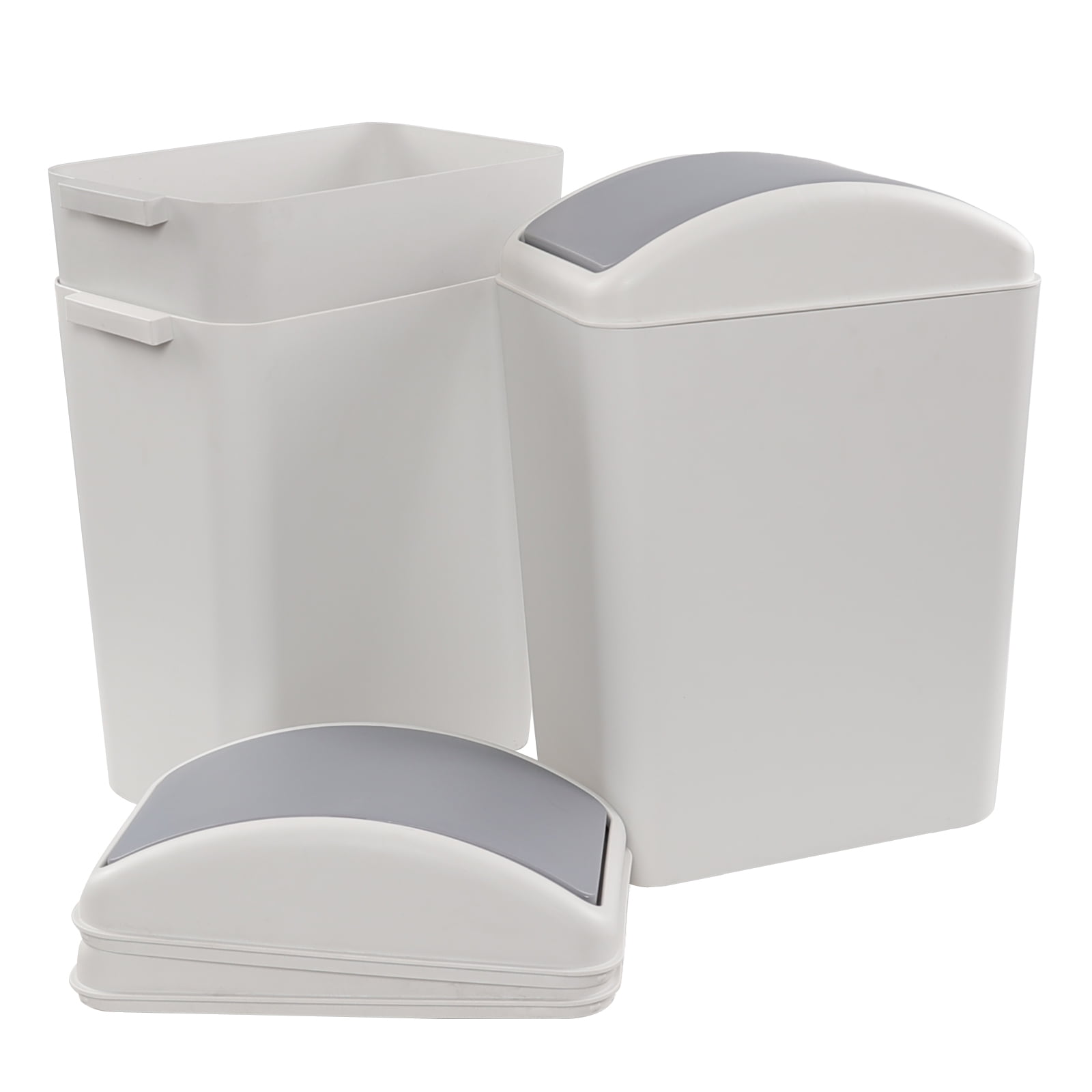 Cand 4 Gallon/ 16L Swing-Top Trash Can, 3-Pack Plastic Garbage Can with Lid, Grey