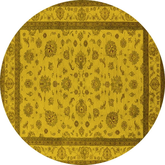 Ahgly Company Machine Washable Indoor Round Oriental Yellow Traditional Area Rugs, 8' Round