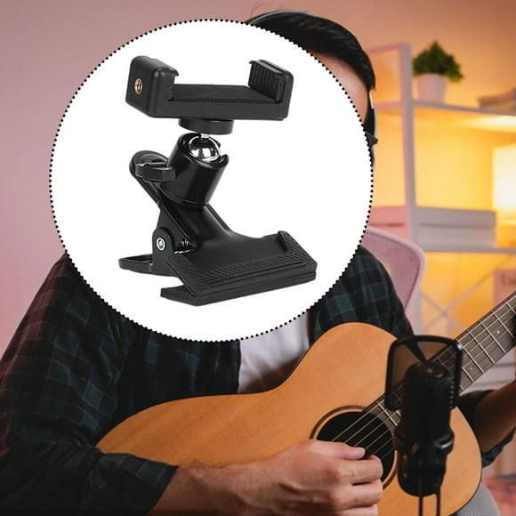 Soporte para teléfono de guitarra, soporte para transmisión , funcionalidad versátil, de abrazadera de clip de guitarra para escenario,