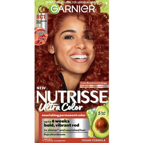 Garnier Nutrisse Ultra Color Bold Permanent Hair Color Kit, RC1 Med Copper Red