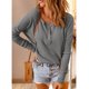 thumbnail image 2 of Blusa de punto Jersey Hombro caído Manga larga Color puro Cuello redondo Tops con botones para mujer Gris XL, 2 of 6