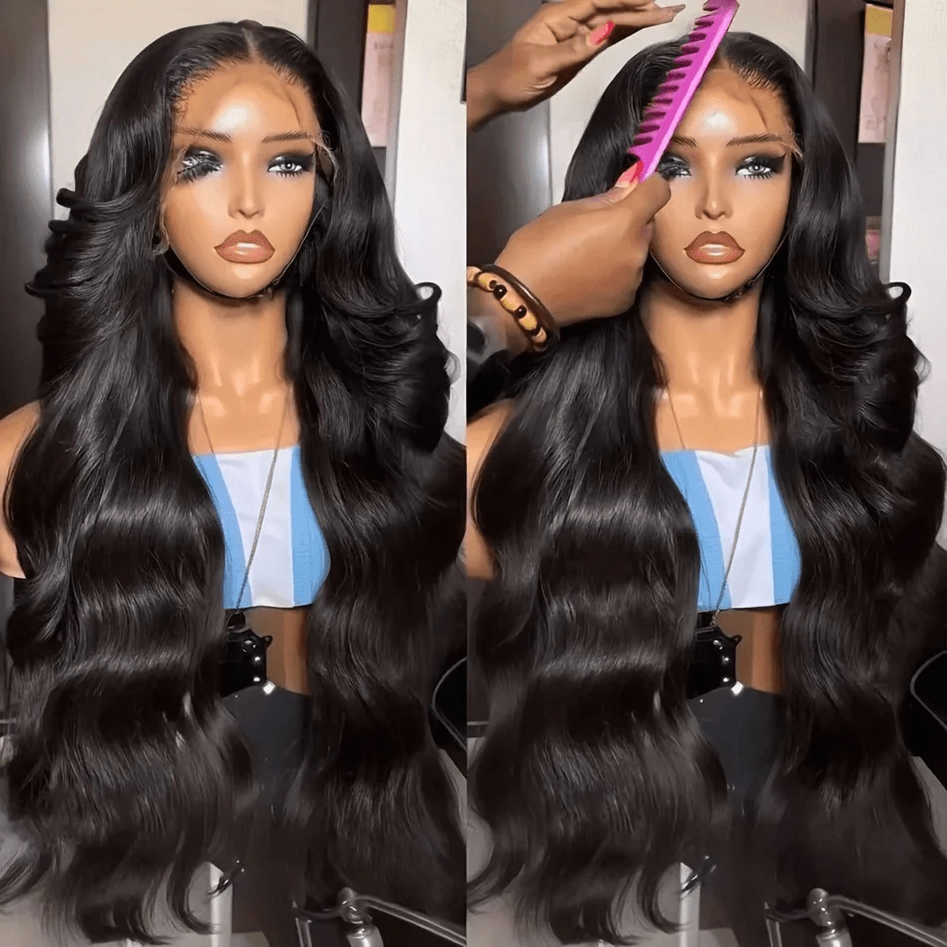 13x6 Body Wave Pre Plucked Human Hair HD Transparent Lace Front Wigs 200% Density Glueless Lace Frontal Wigs with Baby Hair for Women 32inch