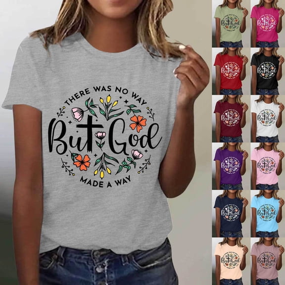 LINGLANG Women's Christian Jesus Graphic T-Shirt Summer Short Sleeve Crewneck Top Fashion Casual Faith Based Tee for Ladies Soft Religious Gift Shirt