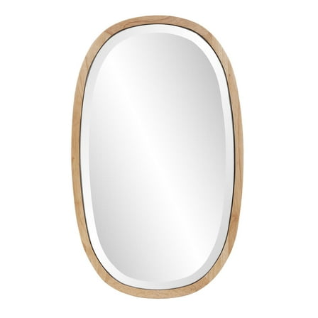 Tyler Dillon Oval Beveled Wall Mirror with Polished Wood Frame - 26"H x 15.75"W