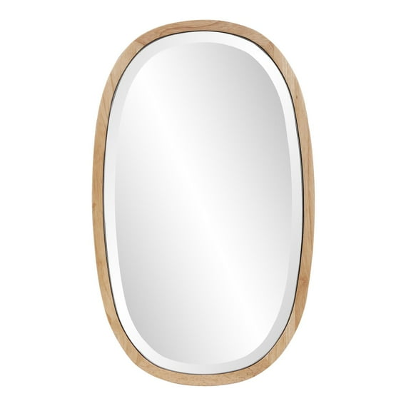 Tyler Dillon Oval Beveled Wall Mirror with Polished Wood Frame - 26"H x 15.75"W