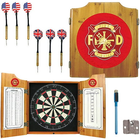 Fire Fighter Dart Cabinet Includes Darts and Board