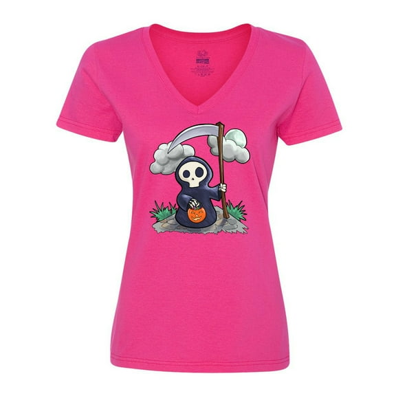 Inktastic Halloween Trick or Treating Cute Grim Reaper Women's V-Neck T-Shirt