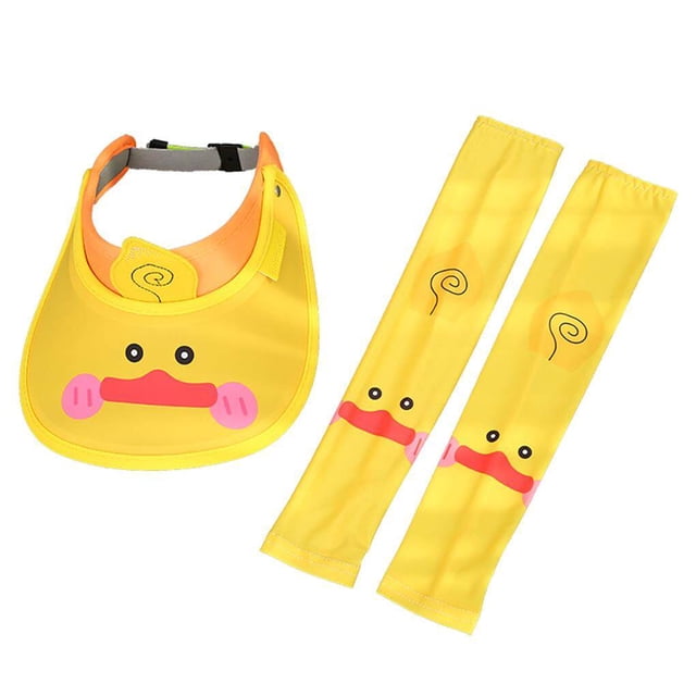 Children Summer Hat with Sleeves Cartoon Sun Protection Cap Set Wide Brim Beach Cap with Sleeves
