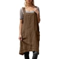 thumbnail image 2 of ZHOGXU Women's Dress Sleeveless Suspender Solid Color Fashion Comfortable Loose Fit Linen Pinafore With Pockets For Casual Daily Wear,Khaki,S, 2 of 5