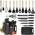 thumbnail image 1 of Utensilios de Cocina de Silicona 19PCS, Juego de Utensilios de Cocina Negro, El Set Incluye Cucharas, Esp&aacute;tulas, Pinceles, Tablas de Cortar, Cuchillos, Tijeras y Un Juego de Cubetas para Gu, 1 of 8