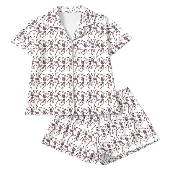 MEZZALL Child Pajama Sets Halloween Print Girls' For Sleepwear And Home Wear Cozy Sleeptop And Pants Kids For Halloween Short Sleeve Lapel Button Shirts Blouse Tops With Shorts