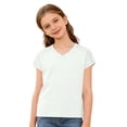 thumbnail image 2 of ZHOGXU Children Girls Summer T Shirt Short Sleeve V Neck Solid Color Comfortable Fashion Tee Top For Casual Daily Wear,White,5-6 Years, 2 of 5