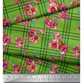 thumbnail image 2 of Soimoi Green Rayon Fabric Check & Floral Printed Fabric 1 Yard 56 Inch Wide, 2 of 5