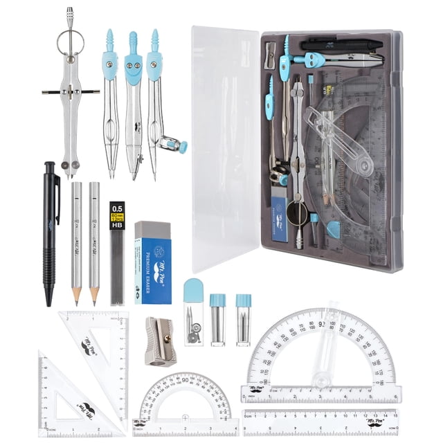 Geometry Set Mr. Pen 15 pcs w/ Swing Arm Protractor Blue Case