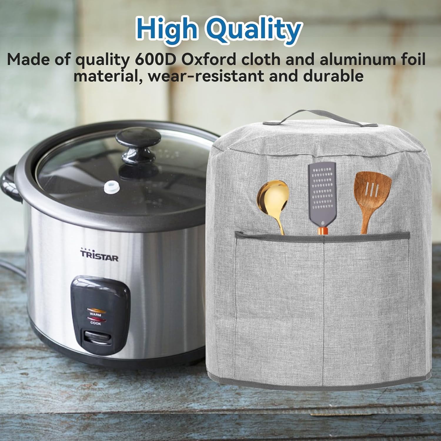 ABPETE Air Fryer Dust Cover, Waterproof Insulated Protective Cover Bag with Pocket and Handle for Electric Pressure Cooker Air Fryer Rice Cooker Steamer, 38 x 38.7 cm(Grey)