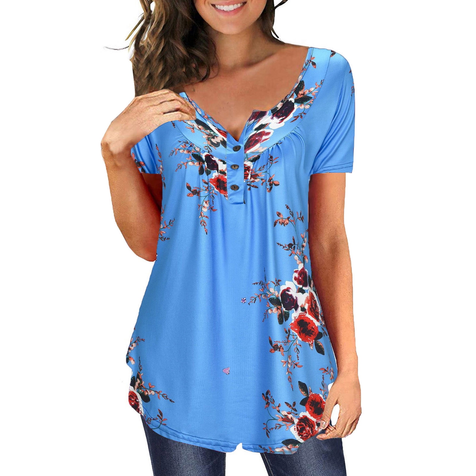 Womens Tunic Tops to Wear with Leggings TShirt Henley Neck Trendy