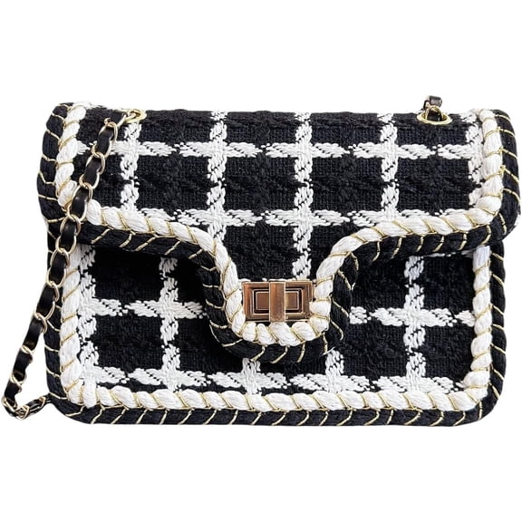 NCY Checkered Crossbody Bag for Women, Cute Black & White Woven Shoulder Bag Small Lightweight Trendy Cross Body Purse Handbag