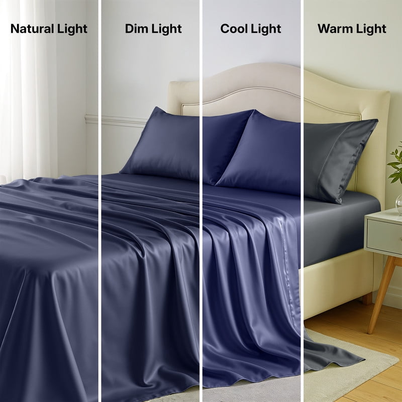 Lux Decor 100% Organic Viscose from Bamboo Sheets Set King - 4 Piece Ultra-Soft Luxury Cooling Bed Sheets, 16" Deep Pocket, Breathable & Hypoallergenic - Navy Blue