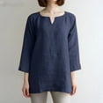 thumbnail image 2 of Oalirro Dark Blue Womens Long Sleeve Tops Summer V Neck Solid Womens Trendy Tops, 2 of 6