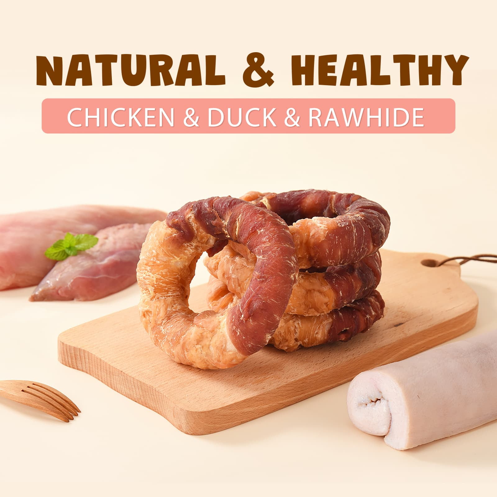 (2 pack) ASMPET Chicken & Duck Wrapped Dog Treat,  Rawhide Long Lasting Dog Chew, Teeth Cleaning Bone for Small Medium Large Breed (10.6oz)