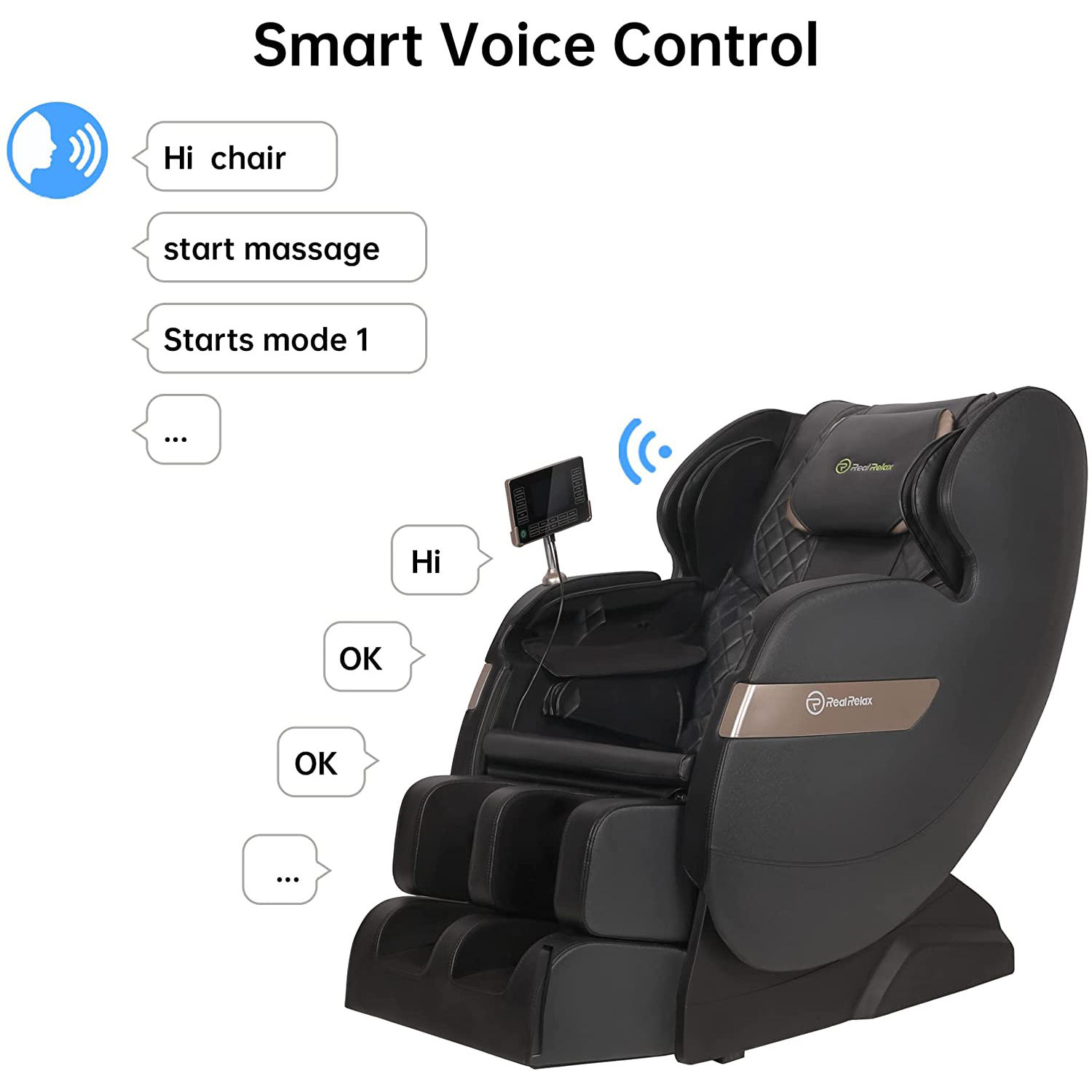 Real Relax S Track Massage Chair, Full Body Zero Gravity Shiatsu Recliner with Smart Voice Controller, Black - image 4 of 11