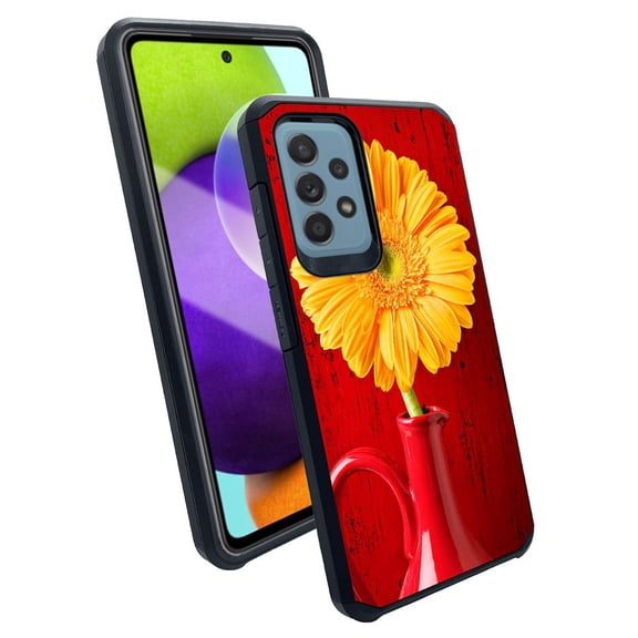 ANJ  Slim Dual Layer Shockproof Case   Tempered Glass Cover for Samsung Galaxy A52 5G - Sunflower in Vase