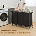 thumbnail image 3 of 3-Section Laundry Sorter with Top Shelf and Pull-Out Bags, Heavy Duty Rolling Laundry Hamper on Wheels, 144L Large Capacity, Black, 3 of 7