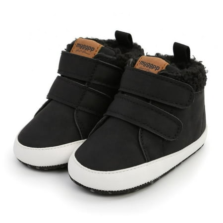 

Monfince Baby Boys Girls Sneakers Toddler Dress Shoes Soft Rubber Sole Infant Newborn Fleece First Walker Crib Shoes Black 12-18M
