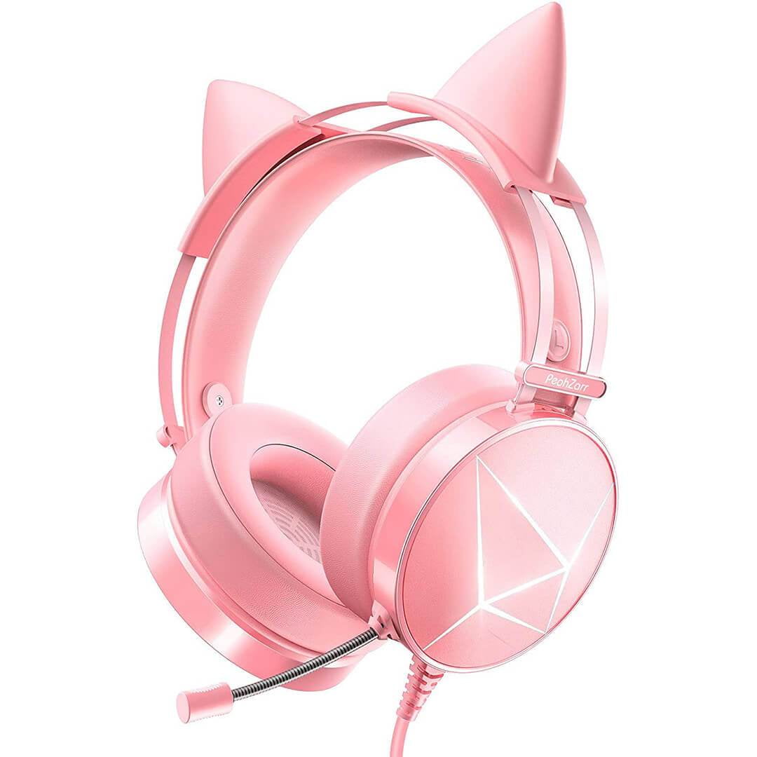 PeohZarr Pink Gaming Headset PS4 Headset with Detachable Cat