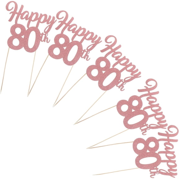 10pcs 80th Birthday Cake Toppers Cupcake Decorations Glitter Food Picks for Anniversary Party Celebration