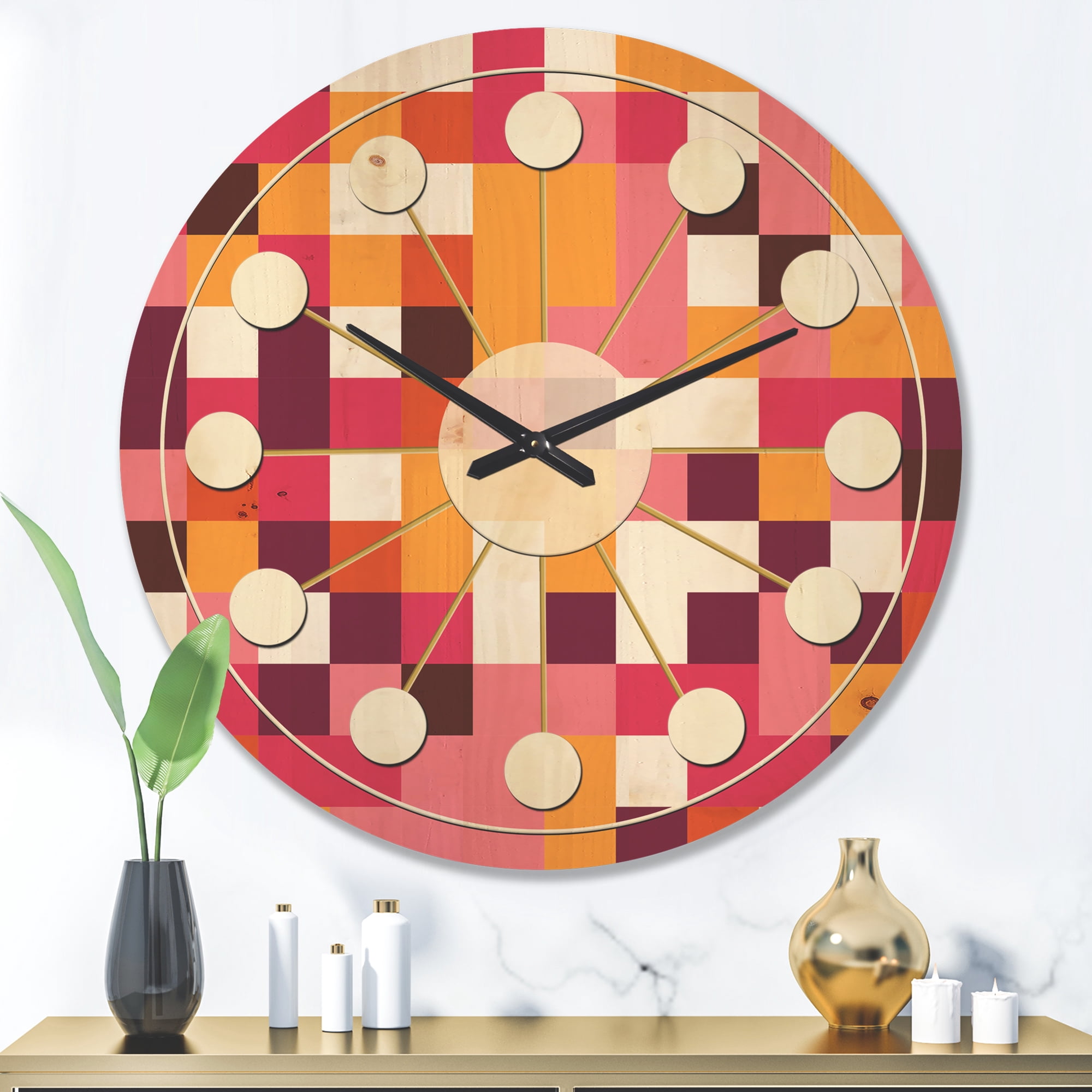 Designart 'Geometrical Retro Design VII' Mid-Century Modern Wood Wall Clock